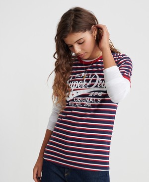 Superdry Real Originals Stripe Női Pólók Sötétkék/Piros | VJCGQ2937